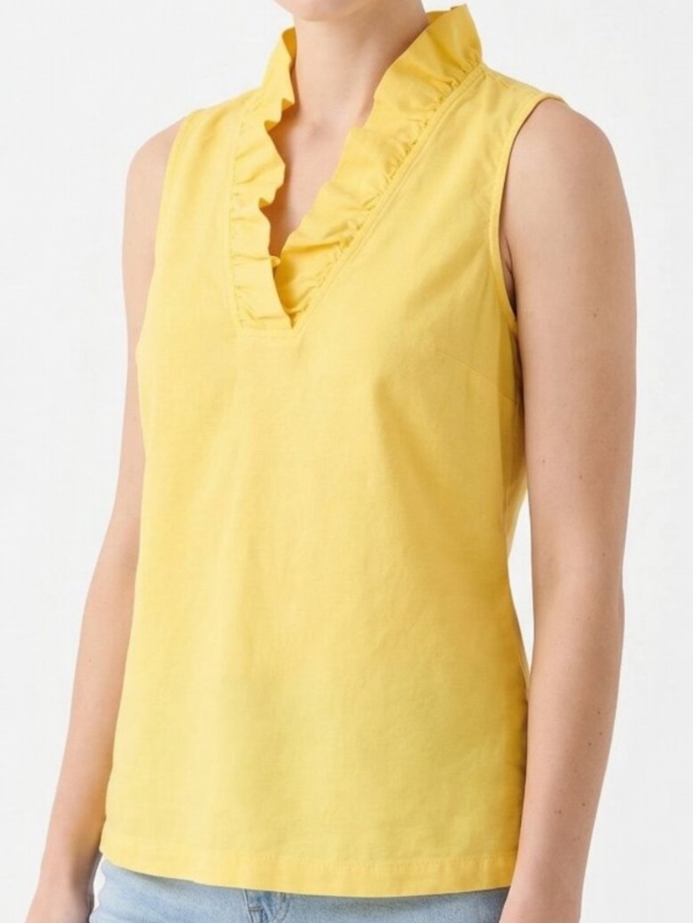 NEW Crown & Ivy Tencel Ruffle Neck Sleeveless Blouse Yellow XL NWT